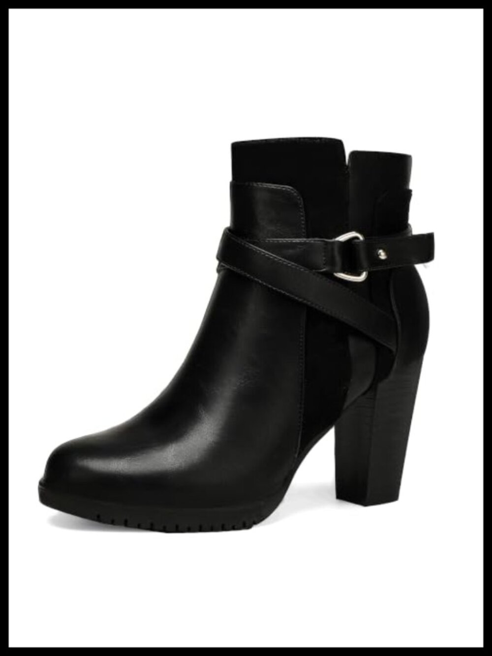 Women's Ankle Boots Faux Leather Chunky Stacked Heel Side Zipper Booties